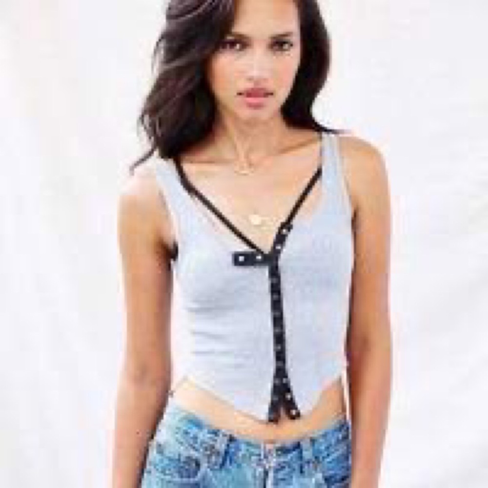Urban Outfitters Urban Renewal Ribbed Snap Tank Top in Grey